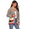 Autumn and Winter Women's Thickened Cardigan Colour Blocking Pockets Single-breasted V-neck Casual Jumper