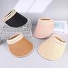 Imitation Pearl Empty Top Straw Hats For Women Casual Summer Beach Visor Caps Foldable Wide Large Brim Sun Uv Protection Caps
