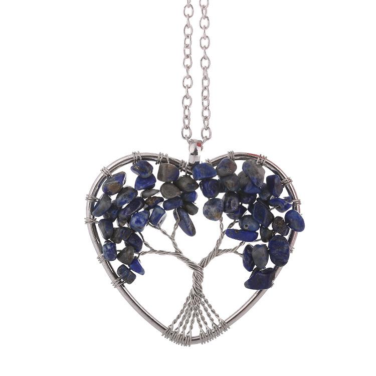 Seven-Color Crystal Tree of Life Necklace with Heart-Shaped Stone Root N36
