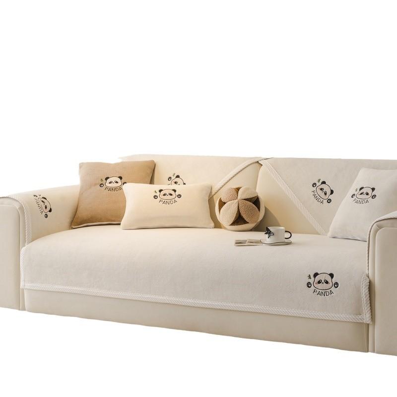 New Milk Velvet Panda Sofa Cushion Autumn And Winter Plush Cartoon Seat Cushion Fixed Non-Slip Sofa Cover Winter Cover