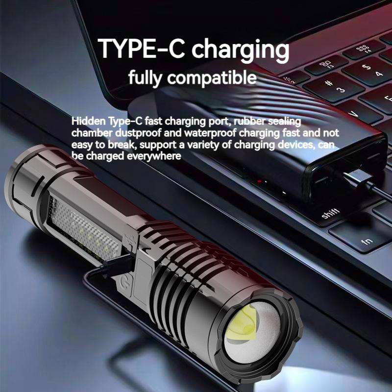 P50 COB Flashlight Portable Rechargeable Bright Household LED Lamp Built-in Battery, with Power Display.