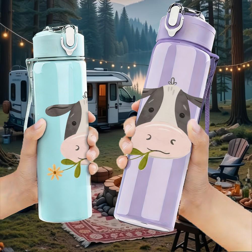 1PC Farm Cow Simple Pattern 750ml Color Plastic Sports Water Bottle Leakproof Flip Straw Lid Suitable for Sports Office Home Use