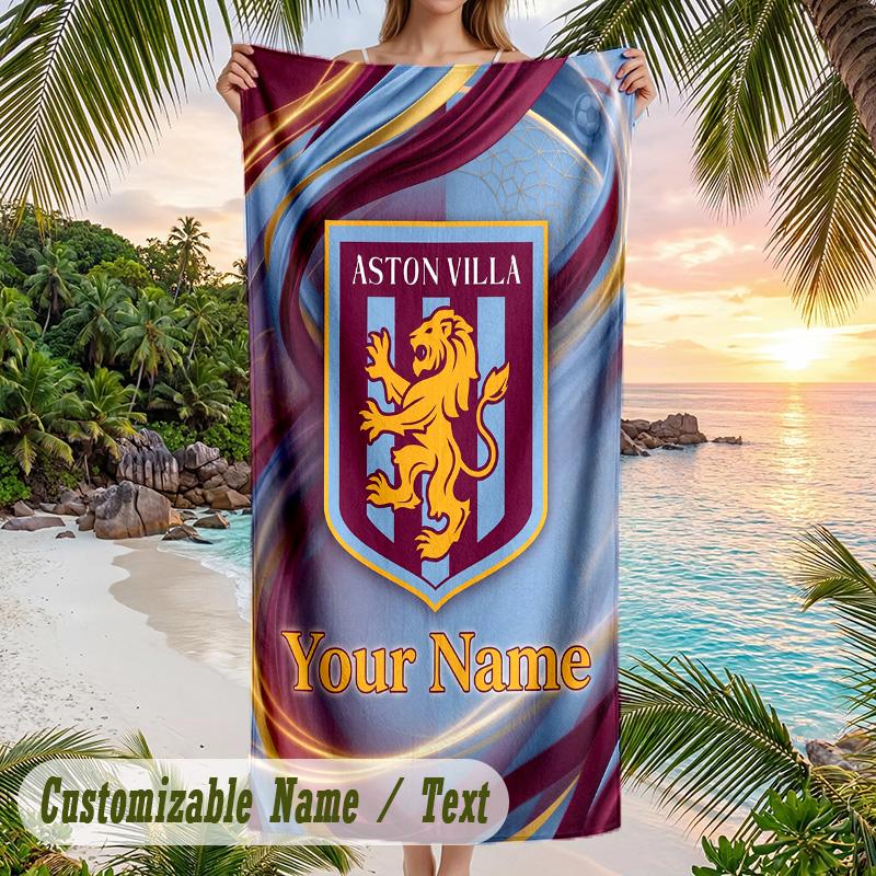 Beach Towel Aston Villa Print Custom Name Text Soft Towel for Swimming Pool