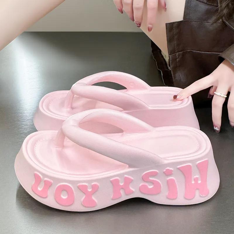 Thick-soled Height-enhancing Flip-flops for Women Fashionable Non-slip Soft-soled Beach Shoes for Summer Wear