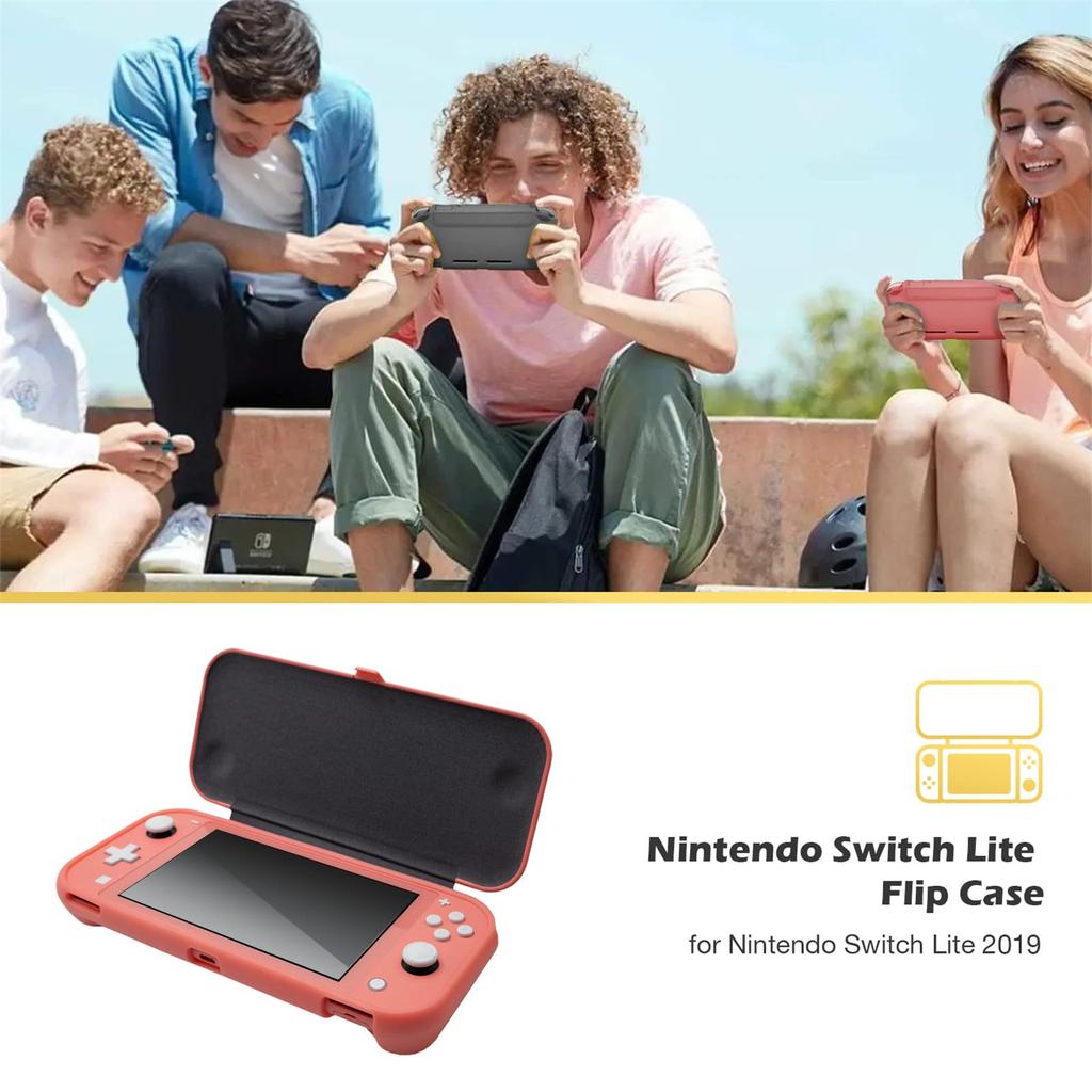 ProCase Switch Lite Flip Case 2 Glass Slim Clear Soft TPU Shockproof Protective Compatible with Switch Lite 2019 Coral [with Panels] Cover, Cover, –