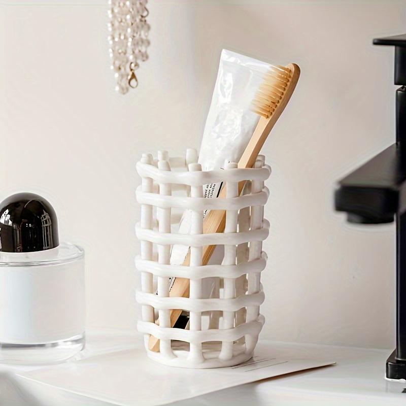 Handwoven Ceramic Toothbrush Holder Bathroom Organizer Luxury Toothpaste Tube Makeup Brush Storage