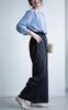 Gold Japan Plus Size Elastic Perfect for and Size Women's Pants, Long, Wide, Straight, Waist, Leg-Lengthening, Spring, Summer, Autumn, Winter, LL,