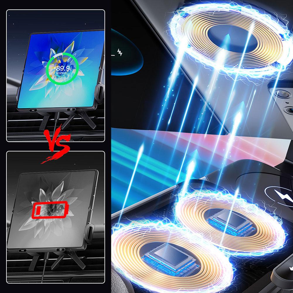 Universal Car Phone Mount Car Wireless Charger Dual Coil Foldable Phone Holder Fast Charging For Samsung iPhone Xiaomi Z Fold