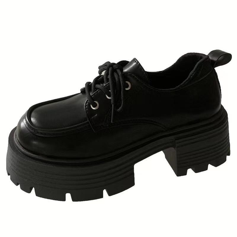 

Черные кожаные туфли на шнуровке, женские, в британском студенческом стиле, новые, универсальные, на толстой подошве, увеличивающие рост, ретро, одинарные туфли 40 матовый черный