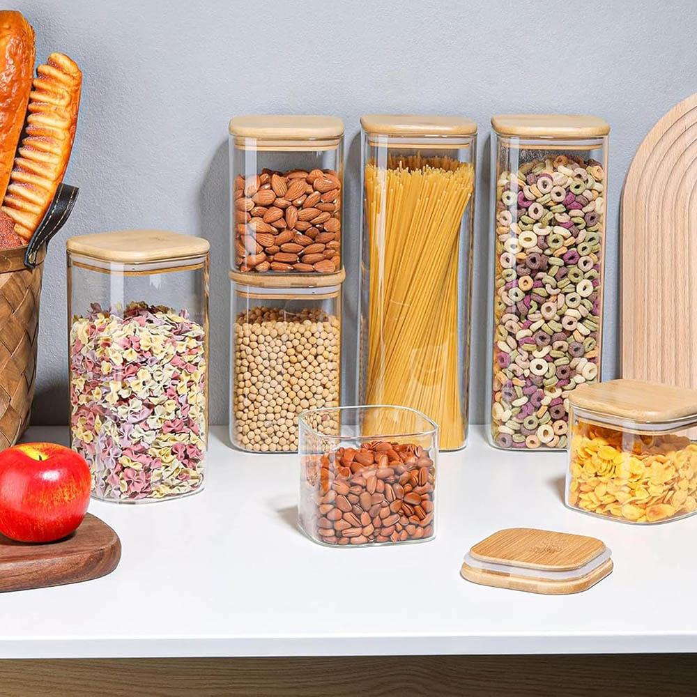 Lebensmittelaufbewahrungsbehälter mit luftdichtem Deckel, Klarer Glasbehälter, Vorratsglas für Küche und Speisekammer zur Aufbewahrung von Nudeln, Zucker, Mehl, Haferflocken, Müsli, Bohnen