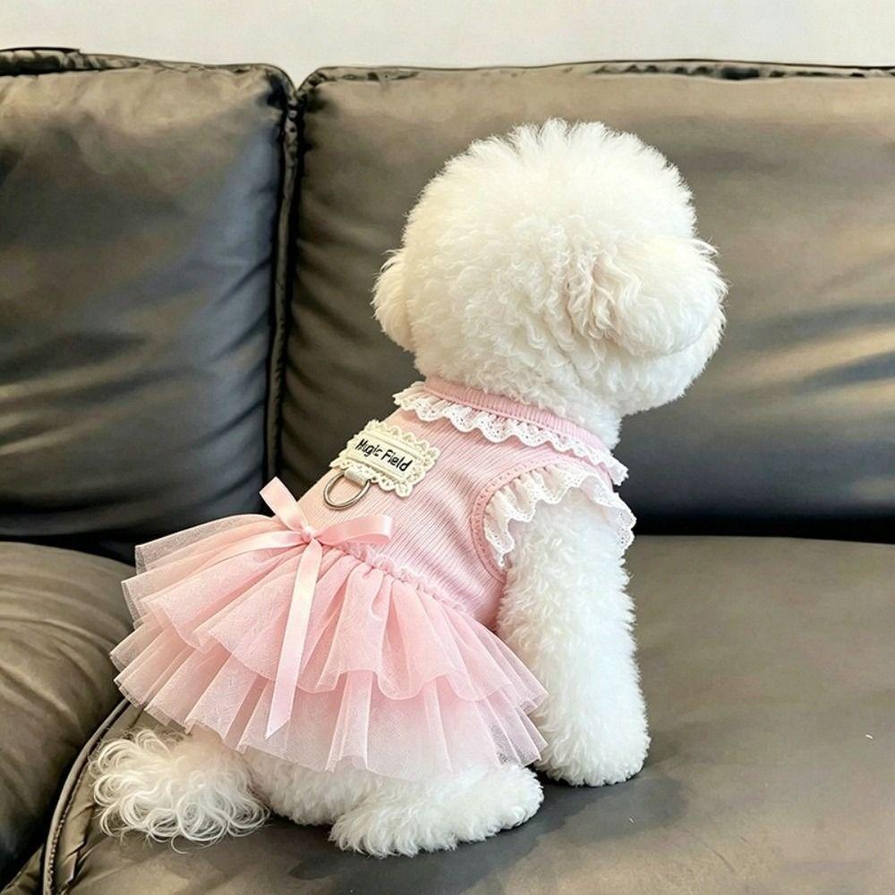 Breathable Cat Princess Dresses Pink Puppy Skirt Cute Dog Sundress  Daily Wear