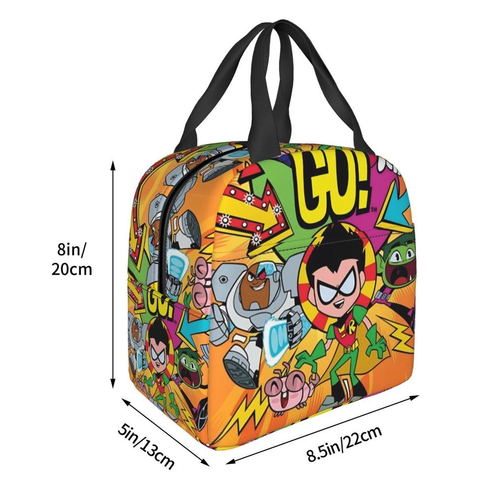 Teens Titans Go Beast Boy Sacs à déjeuner isothermes Boîte de rangement pour aliments Glacière portable Boîtes à lunch thermiques pour le voyage
