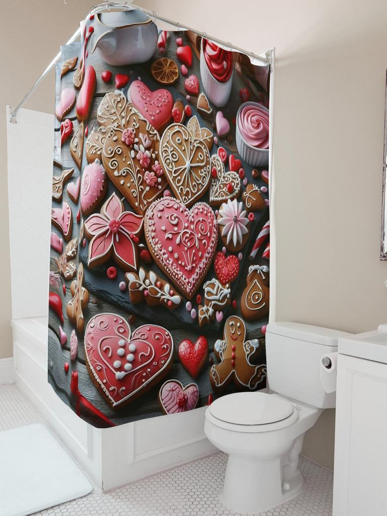 3D Heart Cookies Shower Curtain | Sweet and Romantic Bathroom Decor