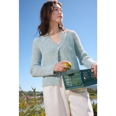 Sancai Übergröße Elegantes Strickpullover im Fake-Zweiteiler-Look mit V-Ausschnitt