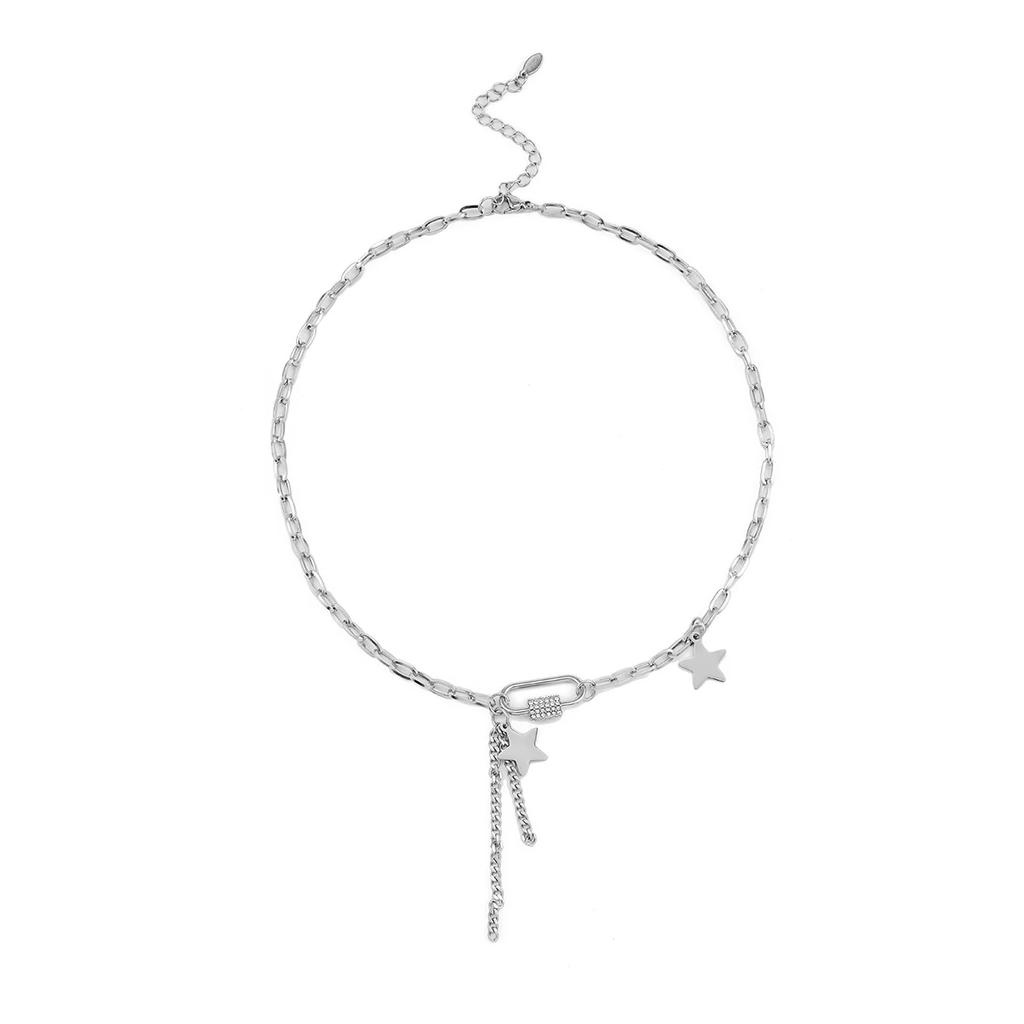 SHIXIN Stainless Steel Chain With Stars/Tassel Pendants Necklace for Women/Men Fashion Rhinestone Necklaces 2020 Korean Jewelry