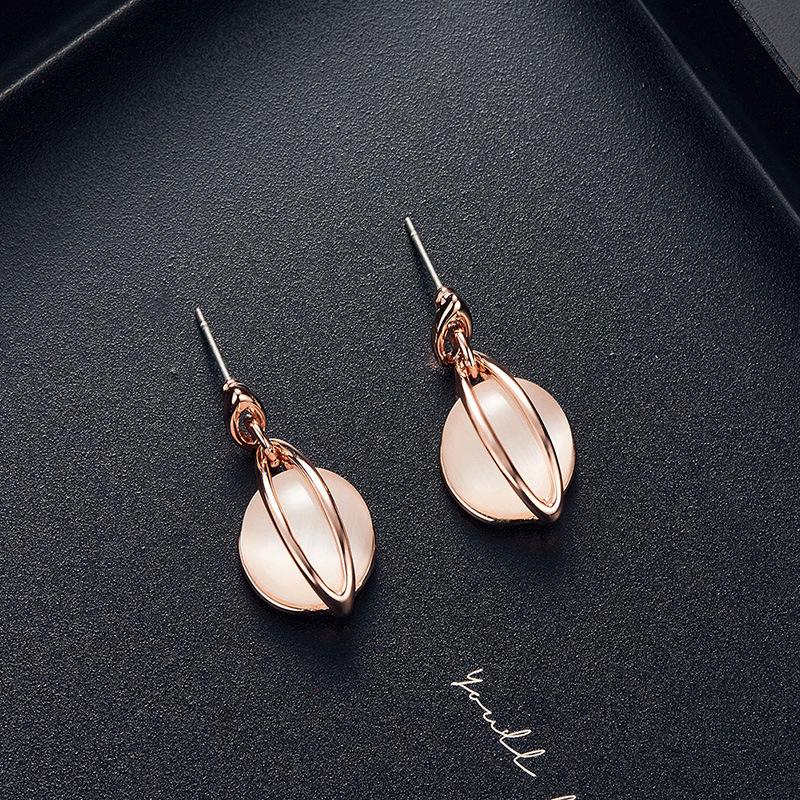 Minimalistisches Katzenaugenstein-Halsketten- & Ohrring-Set - Ovaler Europäischer & Amerikanischer Brautschmuck