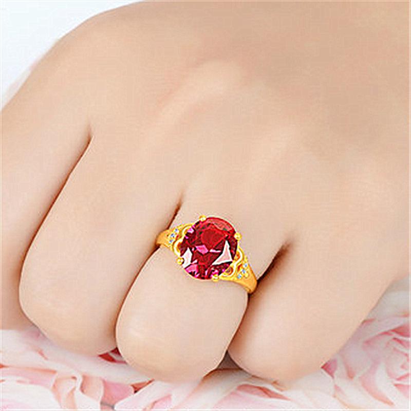 

Позолоченное женское кольцо с имитацией рубина и бриллиантом из циркония, элегантный открытый дизайн, крупный стиль «солитер». Adjustable Open