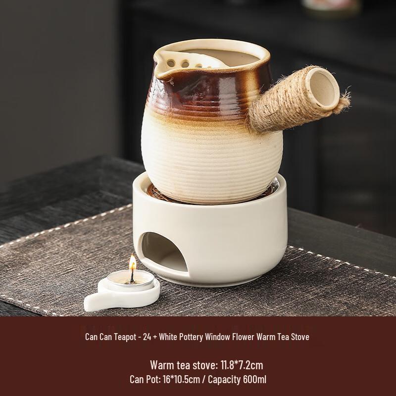 White Pottery Window Grille Tea Warmer Set