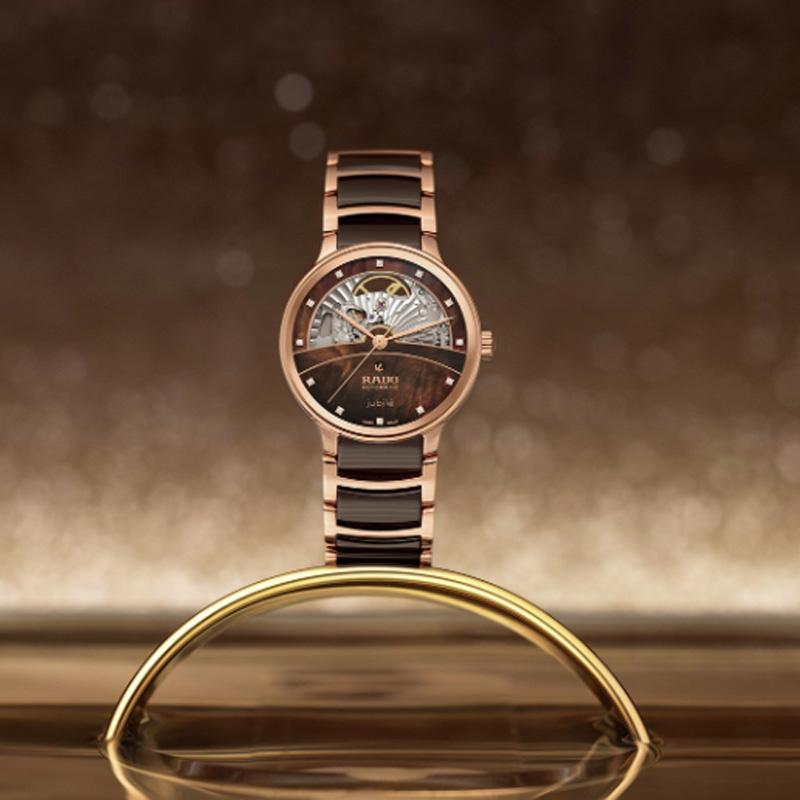 RADO Radar Crystal Series Automatic Mechanical Movement 50 Meters Waterproof 35mm Brown Dial Stainless Steel Case Stainless Steel Strap R30029902