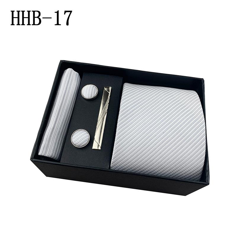 Men'S Business Tie Square Scarf Gift Box Striped Plain Suit Shirt Tie Black Gift Box Set