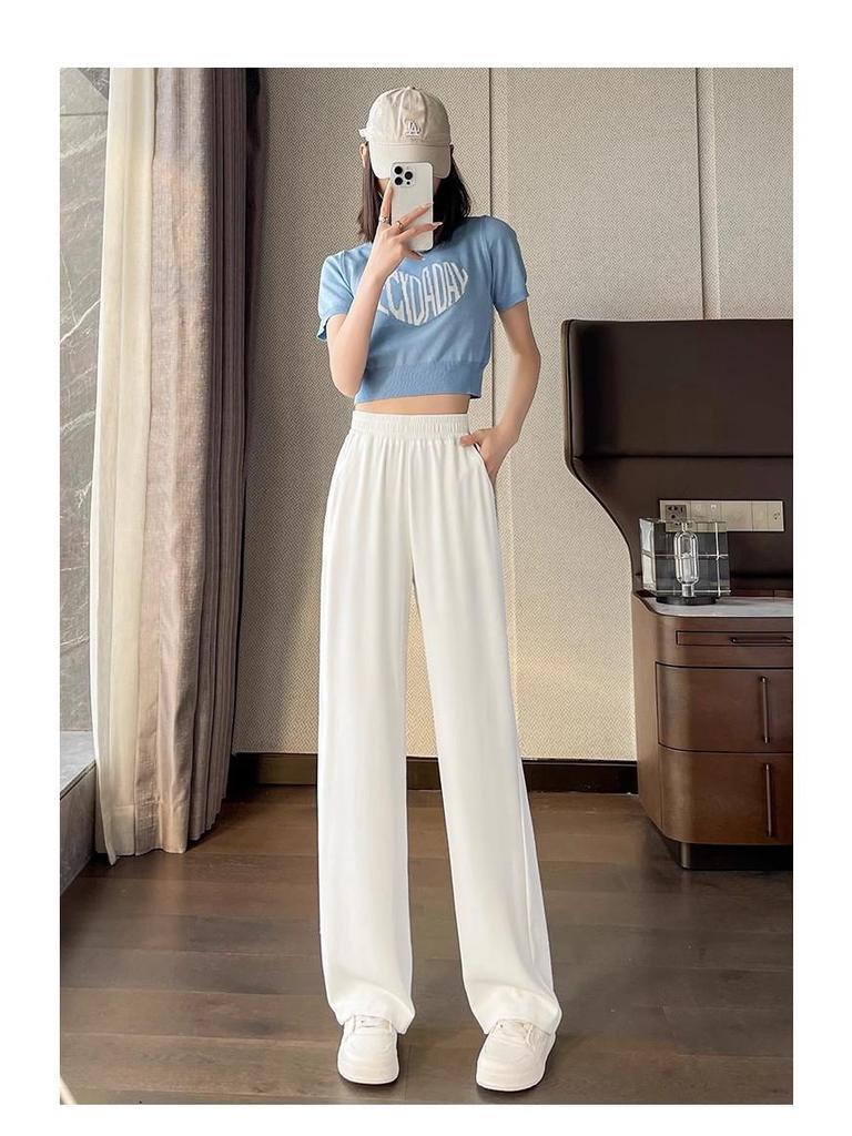 Women's Summer High-Waisted Black Wide-Leg Floor-Length Pants