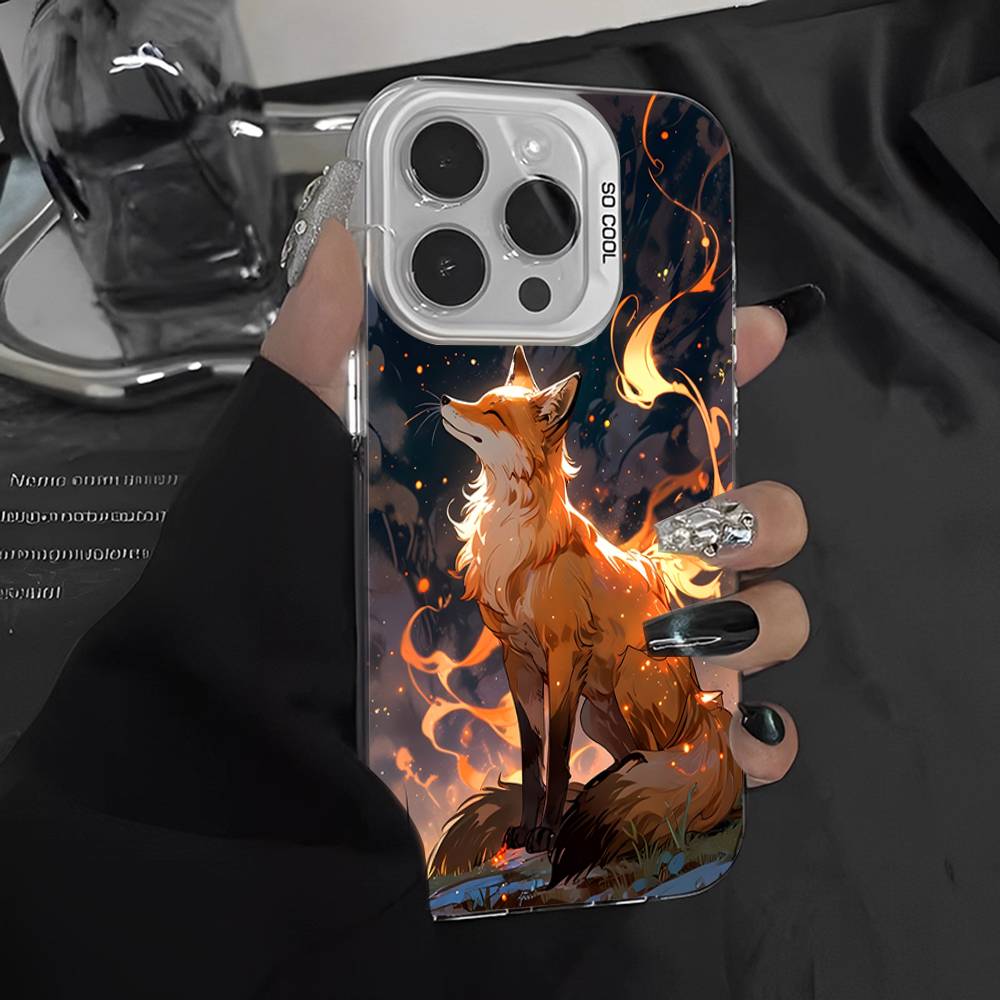 Cartoon Animal Fox Phone Case For IPhone 17 16 15 14 11 12 13 Pro Max Pro Plus Colored Silver Cover