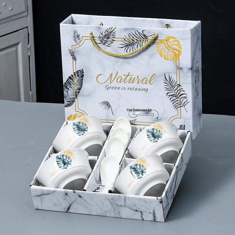 Nordic Style Green Leaf Ceramic Tableware Gift Set