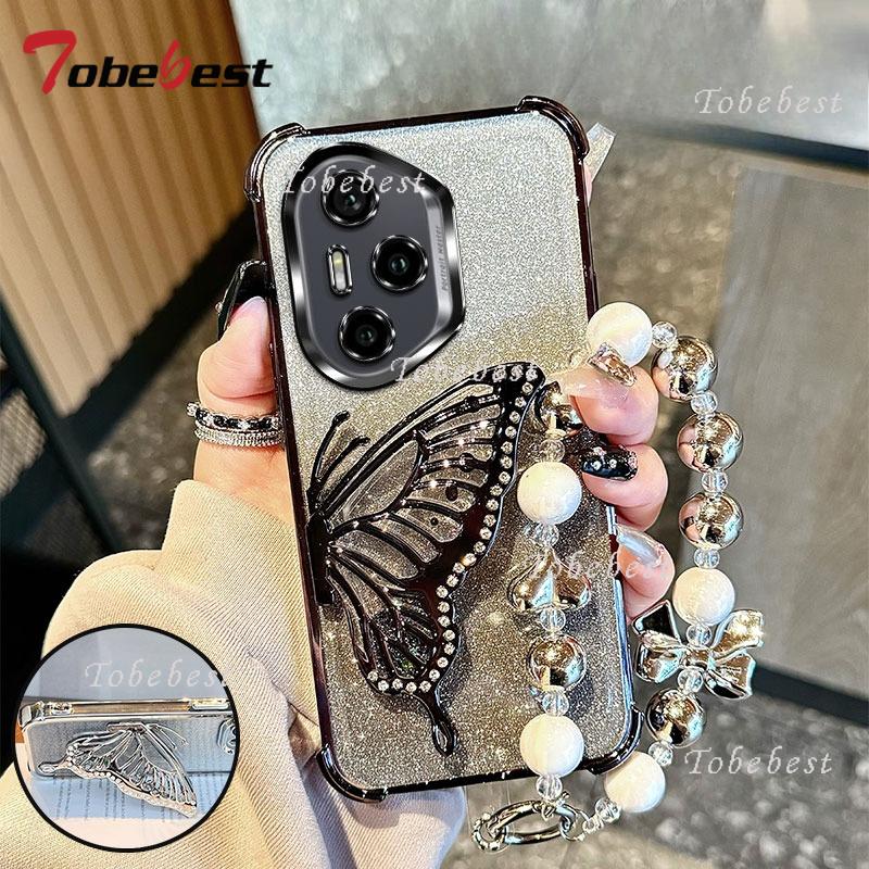 Glitter Shockproof Plating Quicksand Butterfly Bracelet Case For Huawei Honor 400 300 Ultra 200 100 90 Lite 80 70 60 Pro Cover