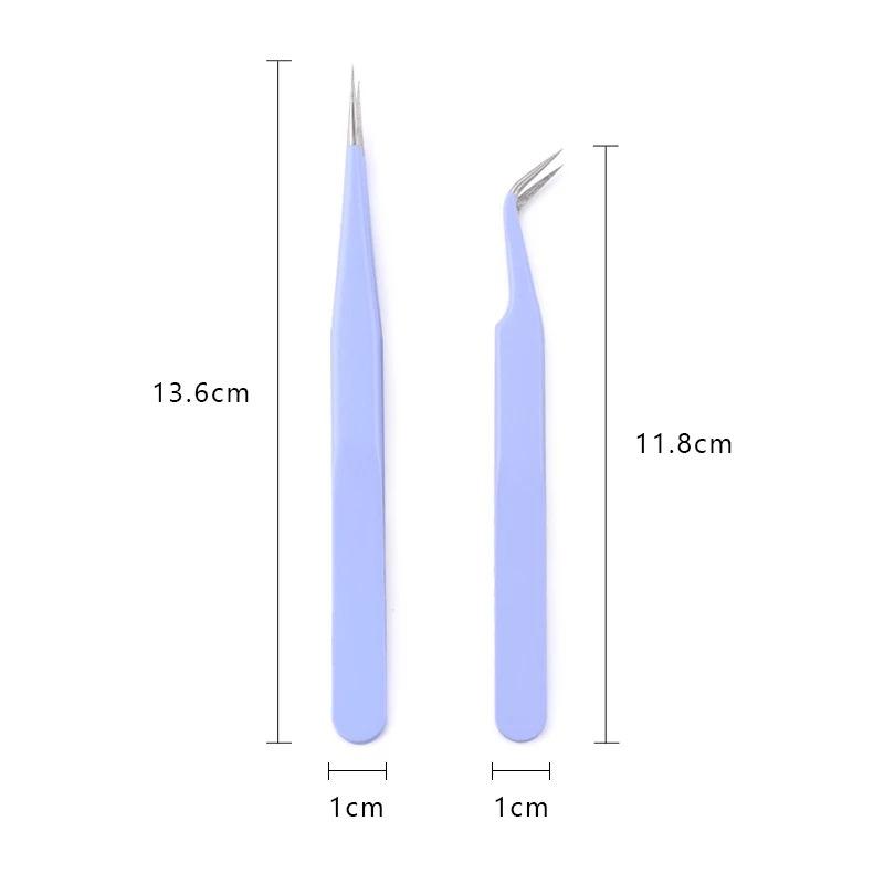 2pcs Anti-static Stainless Steel Tweezers Set Makeup Nail Art Eyelash Extension Tweezer Handmade Tool Kit for Maintenance Repair
