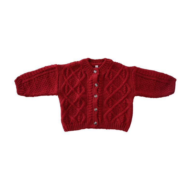 

Красный детский кардиган в корейском стиле 2025 - Унисекс вязаный свитер для осени и зимы 80 красный