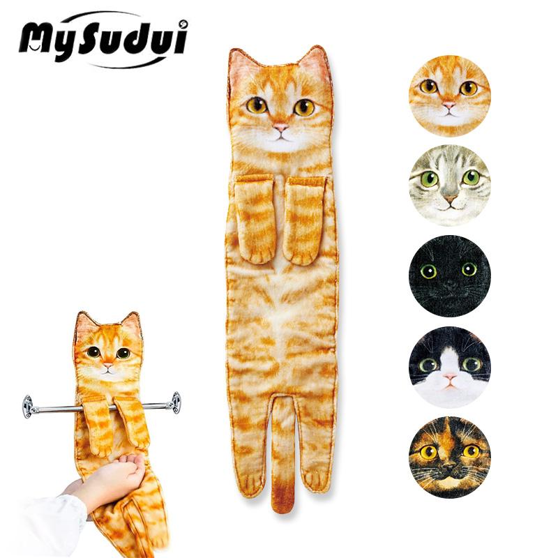 

MySudui забавное полотенце для рук с котом, толстое, быстросохнущее, для кухни, ванной, ванной, подвесное полотенце с котом, мягкие впитывающие ежедневные бытовые креативные полотенца