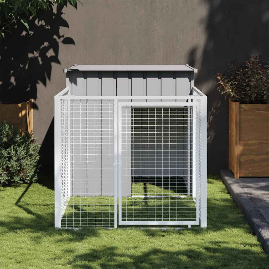 Vidaxl Dog Kennel, With Run, Light Grey, 110X201X110 Cm, Steel