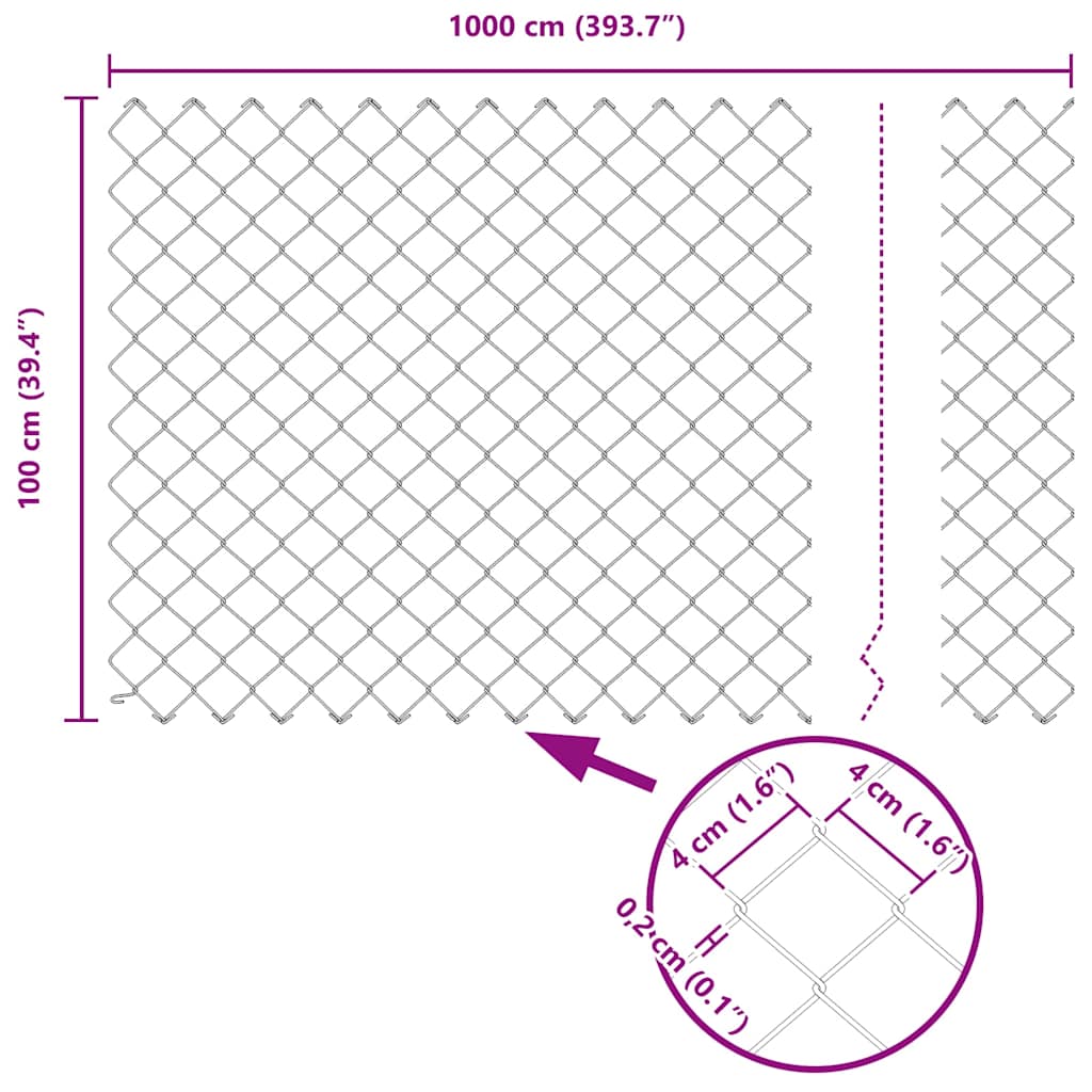 Chain Link Fence with Posts 10 x 1 m (W x H) Hot Dip Galvanized Steel