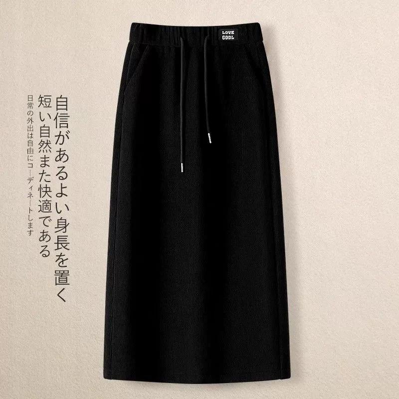 

Thickened Fleece Casual Mid-Length Corduroy A-Line Skirt Warm Autumn Winter Women s Fashion Stylish Half-length Skirts S чорний