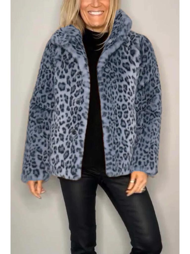 2024 Winter Women's Fashion Leopard Print Faux Fur Coat