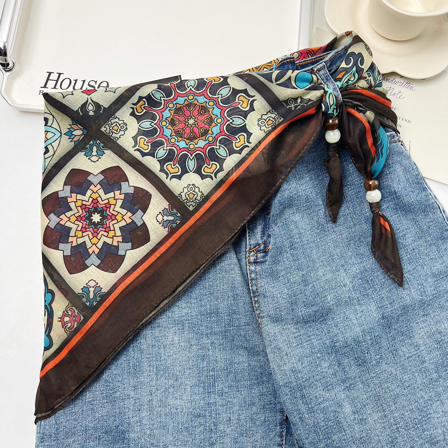 

Retro Ethnic Layered Triangle Silk Scarf: Versatile Belt, Headscarf, and Waist Accessory