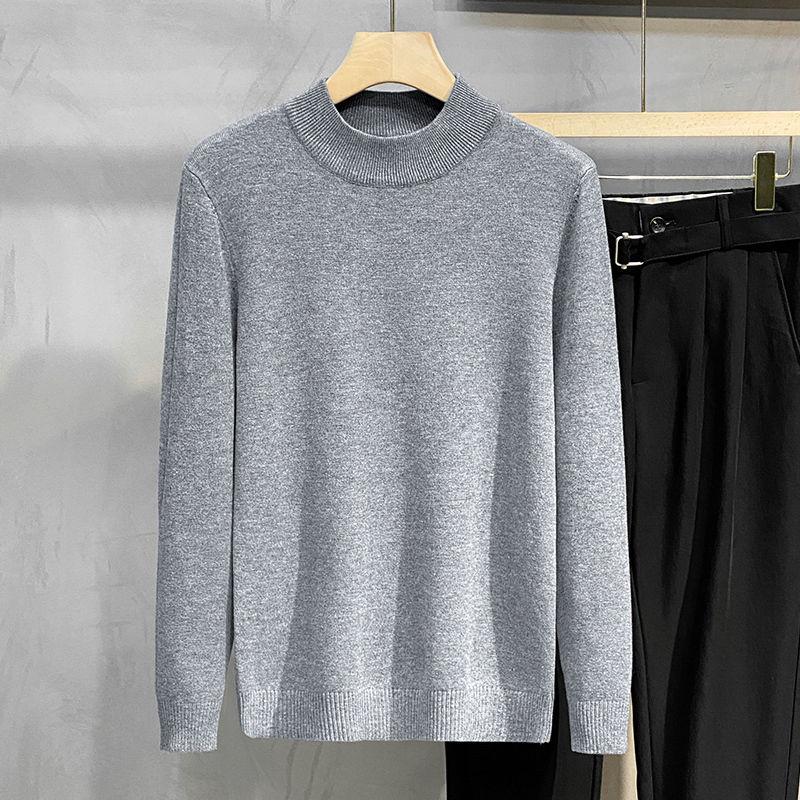 New Autumn and Winter Fashion Trend Men's Simple and Versatile Half High Neck Knit with Underlay Men's Solid Sweater
