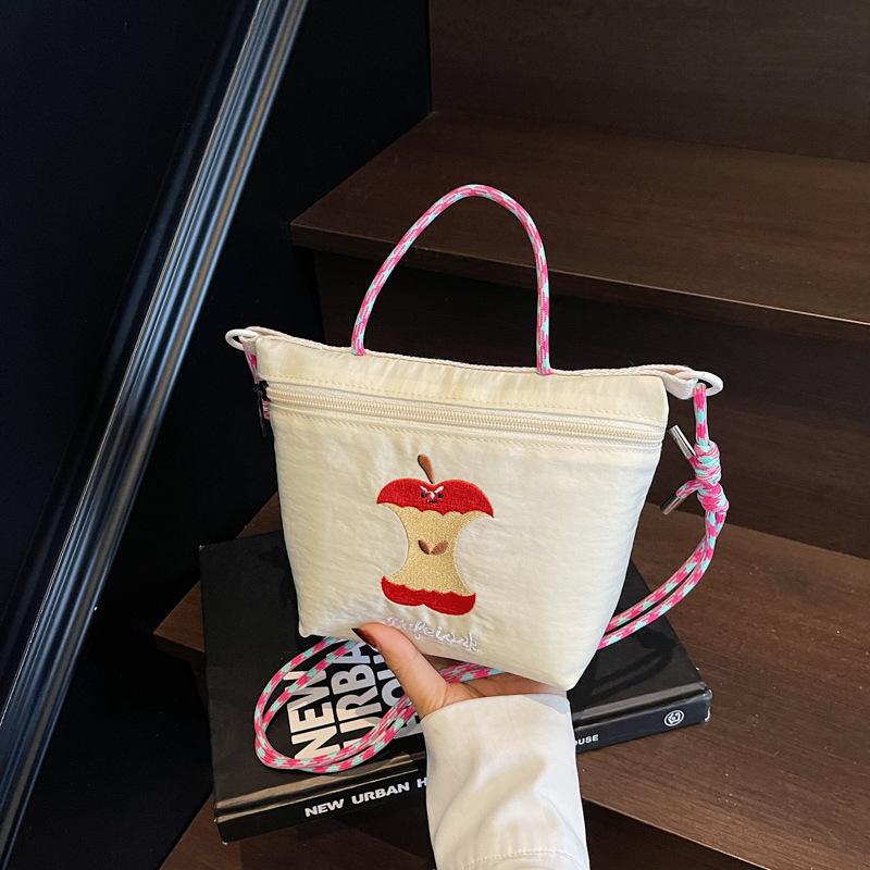 Japanese Embroidery Cute Apple Square Bag Girl 2025 Summer New Mobile Phone Bag Commuter Shoulder Messenger Bag