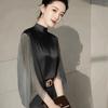 Dopamine French Black Chiffon Shirt Women's Long Sleeved Autumn Spring Beautiful Small Shirt Western-style Unique and Chic Top