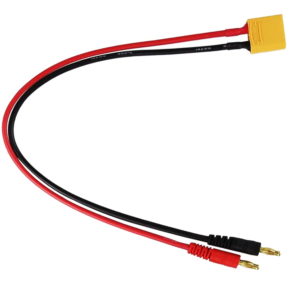 Yiqigou 2pcs XT90 Male Plug Connectors Convert to Banana Bullet Plug Connectors with 30cm 14AWG Silicone Cable XT-90 4.0