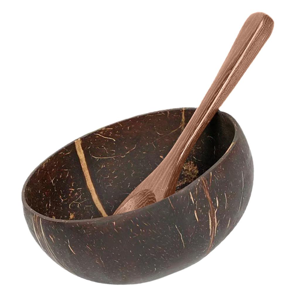 Coconuts Bowl Spoon Set Featurings Unique Natural Pattern for Cold Dishes