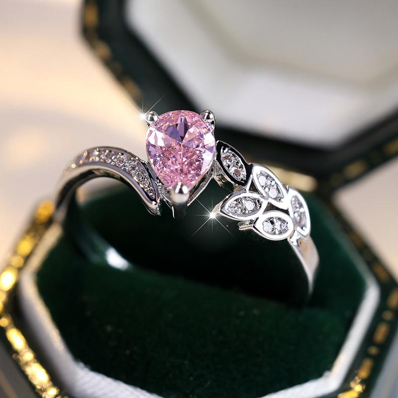

Роскошное модное серебряное кольцо с розовым цирконием для женщин, свадебные украшения для невесты 10