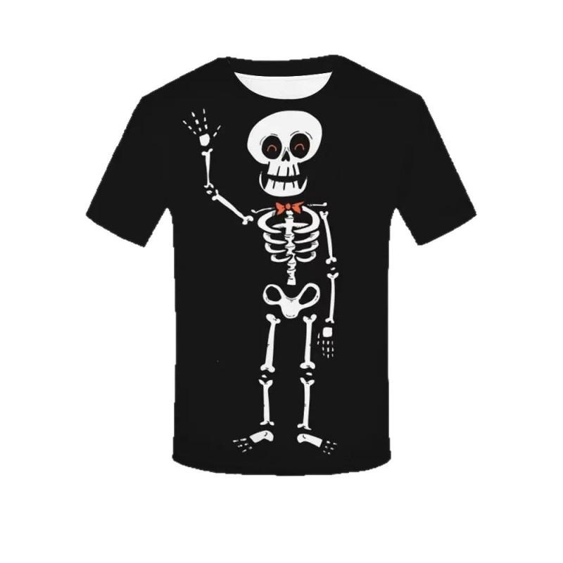 Mens Halloween Abstract Skull 3D Digital Print Crew Neck Short Sleeve Tee Casual T-Shirt Teens