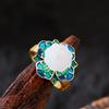 Guochao Retro Personalized Court Style Enamel Drop Glaze Three-dimensional Lotus Pod Adjustable Opening Ring Exquisite Fashionable Jewelry
