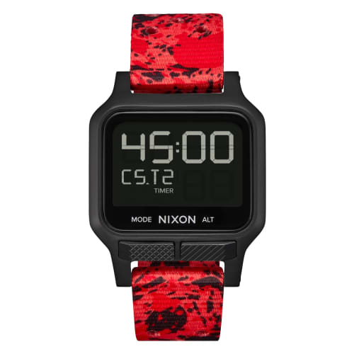 NIXON Heat A1320 - Black/Red - 100M Water Resistant Men's Ultra Thin Digital Sport Watch (38mm Watch Face, 20mm PU/Rubber/Silicone Band)