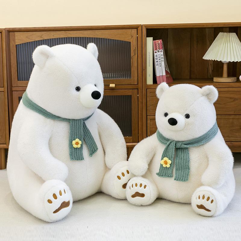 Scarf Polar Bear Plush Toy Cute Bear Doll Ragdoll Children Sleeping Soothing Doll Birthday Gift