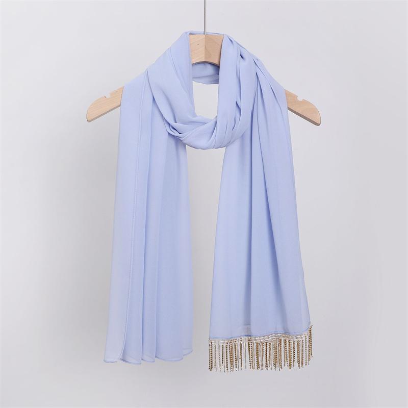 Luxury Diamond Necklace Chain Instant Bubble Chiffon Hijab Ramada Beach Summer Shawl Wrap Solid Muslim Stole Neck Snood 175*70Cm