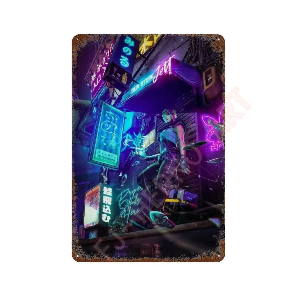 Anime Online Game Valorant Poster Neon Metal Tin Sign Plaque Wall Kawaii Game Room Decor Reyna Jett Gaming Gamer Aesthetic Gift