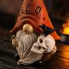 Halloween Gnome Figurine Resin Sculpture with Skull and Crow Micro Landscape Decoration for Indoor Outdoor Display