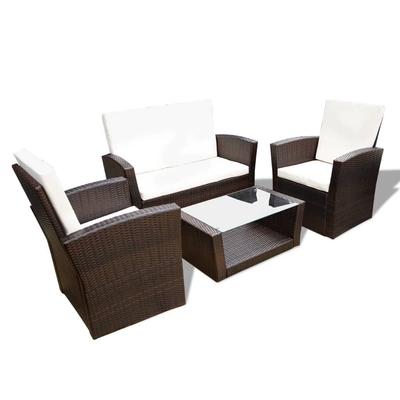 4-teiliges Garten Lounge Set mit Auflagen Poly Rattan Braun